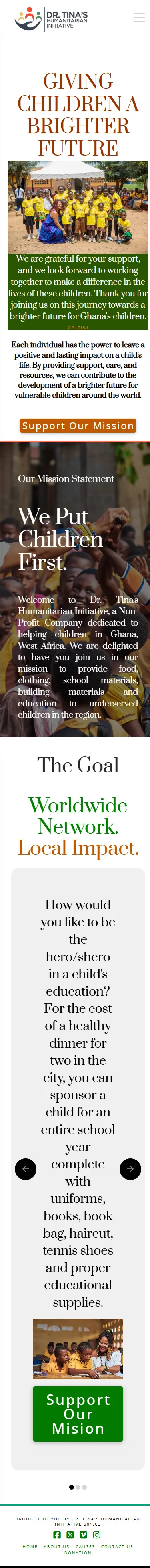 Dr. Tina Health Initiative homepage before redesign on mobile